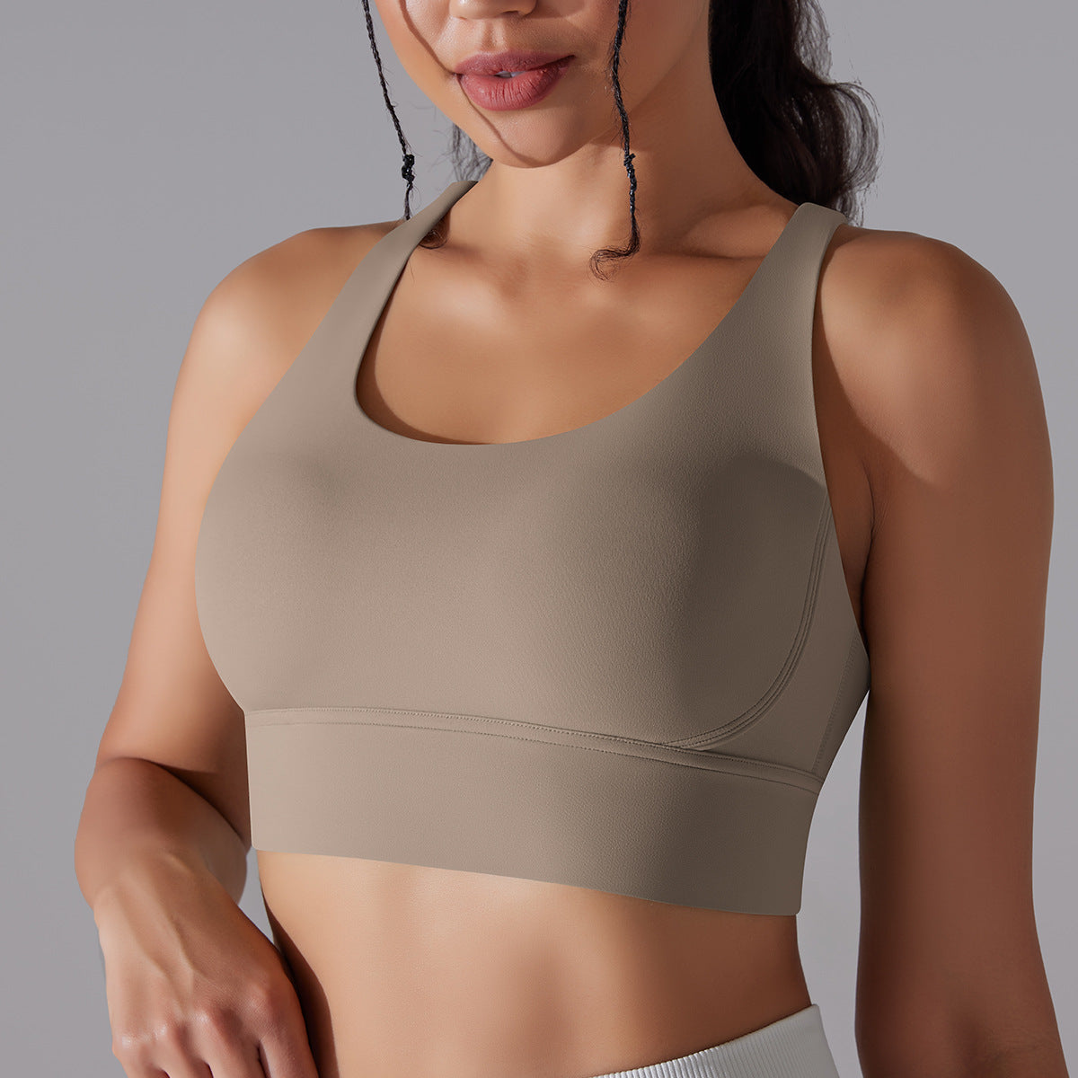 Custom Nude sports bra gather sexy seamless one-piece cup beautiful back yoga bra running fitness vest for women