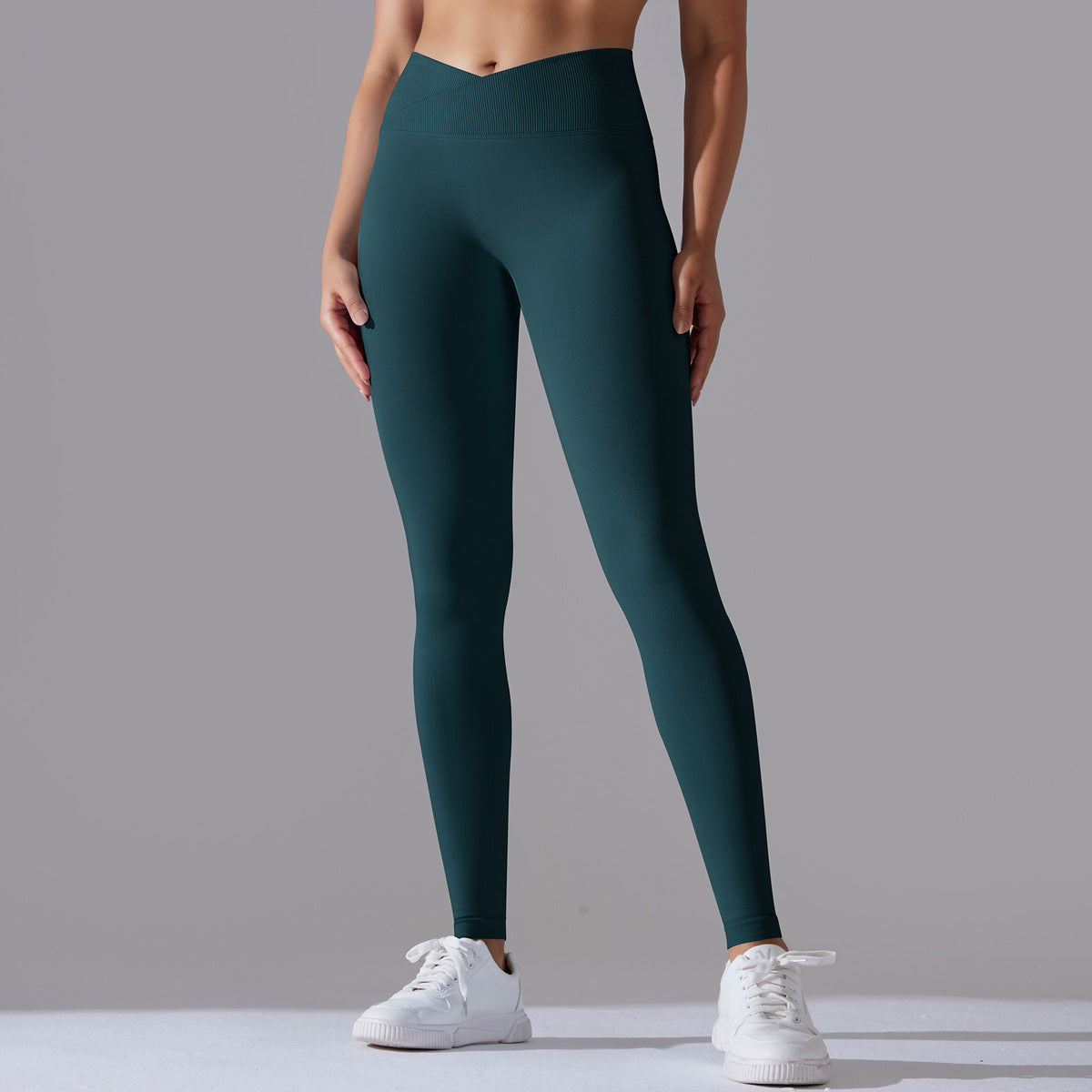 Custom Seamless Knitted Yoga Pants Cross Waist Peach Hip Lift Yoga Running Sports Tights Breathable Fitness Pants