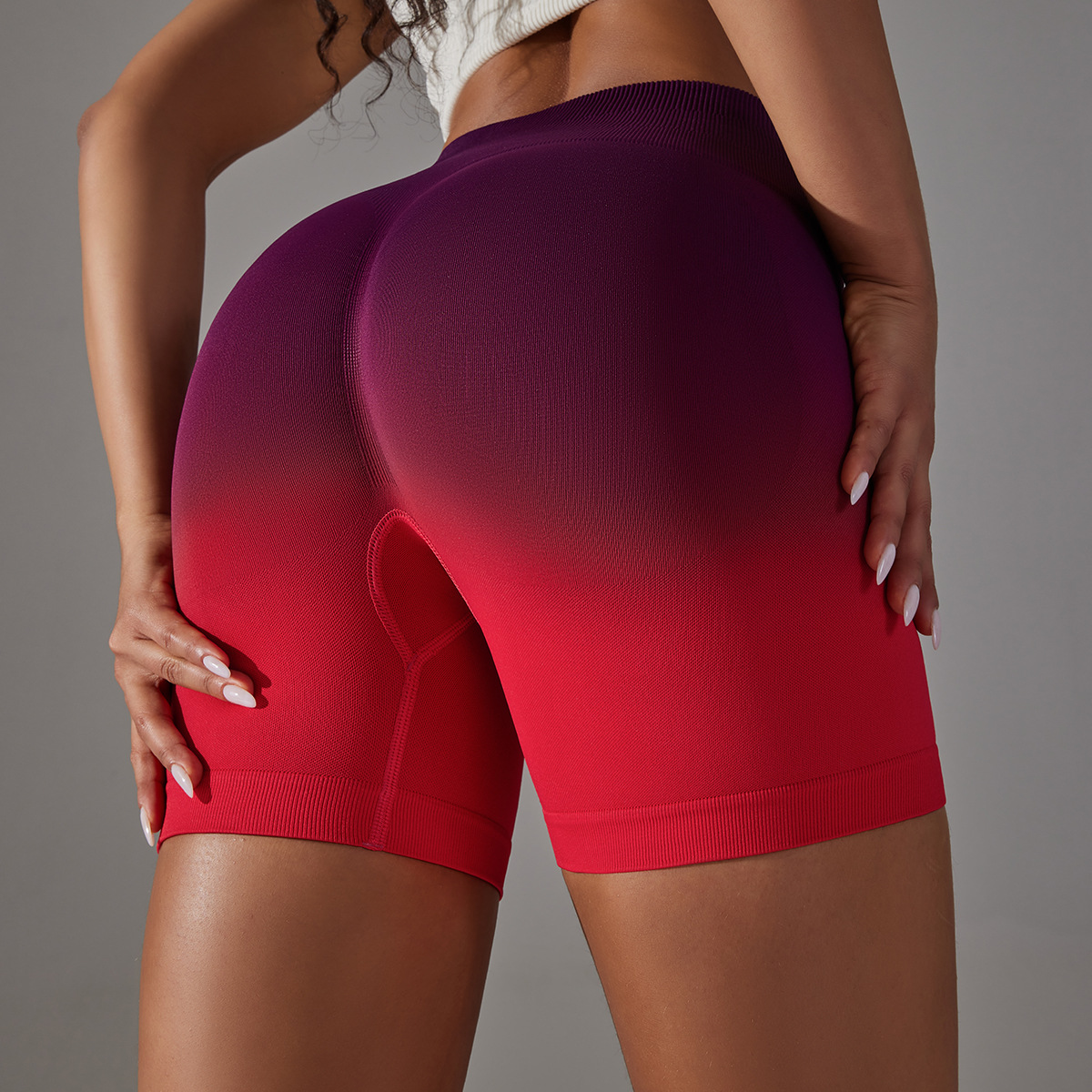 Custom Seamless Abdomen Pants High Elastic Gradient Color Peach Hip Tight Sports Yoga Pants High Waist Fitness Shorts