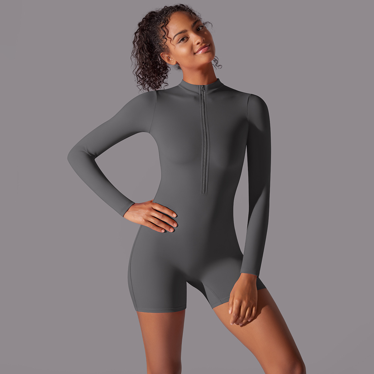 Custom New style open collar zipper long sleeve jumpsuit dance fitness sports jumpsuit sexy tight yoga suit for women