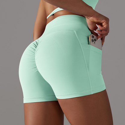 Custom Cross-waist shorts skin-friendly nude fitness pants pocket high waist peach hip three-quarter tight yoga pants