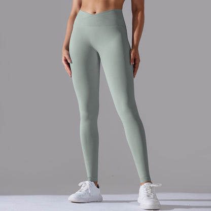 Custom Seamless Knitted Yoga Pants Cross Waist Peach Hip Lift Yoga Running Sports Tights Breathable Fitness Pants